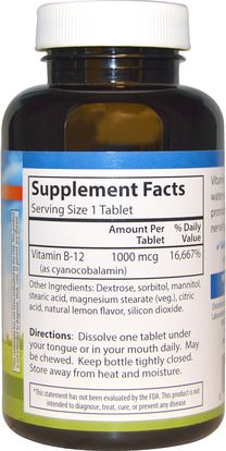 الفيتامينات، فيتامين b12 Carlson Labs, B-12, 1000 mcg, 180 Tablets