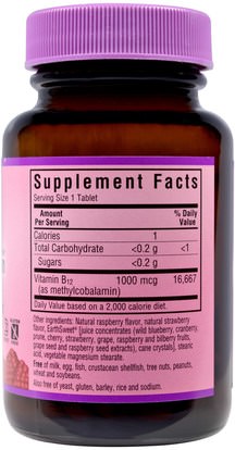 الفيتامينات، فيتامين b12، فيتامين b12 - ميثيلكوبالامين Bluebonnet Nutrition, EarthSweet Chewables, Methylcobalamin, Natural Raspberry Flavor, 1000 mcg, 60 Chewable Tablets