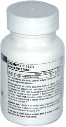 الفيتامينات، فيتامين b12، فيتامين b12 - ميثيلكوبالامين Source Naturals, MethylCobalamin, Cherry Flavored, 1 mg, 120 BioLingual Lozenges