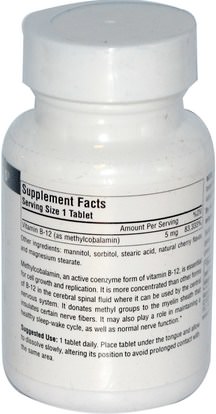 الفيتامينات، فيتامين b12، فيتامين b12 - ميثيلكوبالامين Source Naturals, MethylCobalamin, Cherry Flavored, 5 mg, 60 Tablets