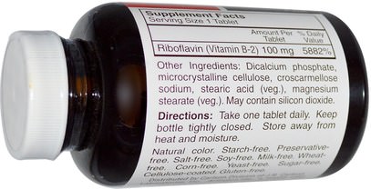 الفيتامينات، فيتامين b2 - الريبوفلافين Carlson Labs, B-2, 100 mg, 250 Tablets