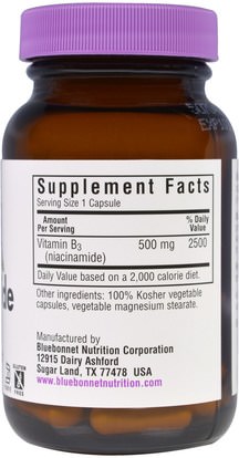 الفيتامينات، فيتامين b3، فيتامين b3 - نياكيناميد Bluebonnet Nutrition, Niacinamide, 500 mg, 60 VCaps