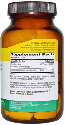 الفيتامينات، فيتامين b5 - حمض البانتوثنيك Country Life, Pantothenic Acid, 1000 mg, 60 Tablets