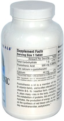 الفيتامينات، فيتامين b5 - حمض البانتوثنيك Source Naturals, Pantothenic Acid, 500 mg, 200 Tablets