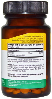 الفيتامينات، فيتامين b6 - البيريدوكسين Country Life, Vitamin B6, 50 mg, 100 Tablets