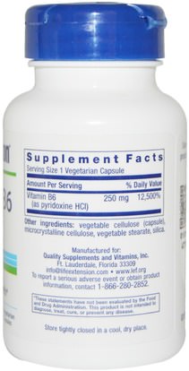 الفيتامينات، فيتامين b6 - البيريدوكسين Life Extension, Vitamin B6, 250 mg, 100 Veggie Caps