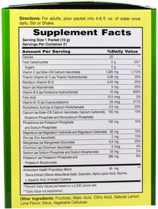 الفيتامينات، فيتامين ج American Health, Ester-C Effervescent, Natural Lemon Lime Flavor, 1000 mg, 21 Packets, 0.35 oz (10 g) Each