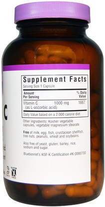 الفيتامينات، وفيتامين ج حمض الاسكوربيك Bluebonnet Nutrition, Vitamin C, 1000 mg, 180 Veggie Caps