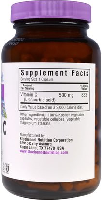 الفيتامينات، وفيتامين ج حمض الاسكوربيك Bluebonnet Nutrition, Vitamin C, 500 mg, 180 Vcaps