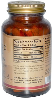 الفيتامينات، فيتامين ج بيوفلافونويدس الورود Solgar, Vitamin C With Rose Hips, 1500 mg, 90 Tablets