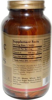 الفيتامينات، فيتامين ج بيوفلافونويدس الورود Solgar, Vitamin C With Rose Hips, 500 mg, 250 Tablets