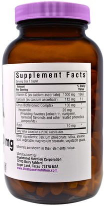 الفيتامينات، فيتامين ج مخزنة Bluebonnet Nutrition, Buffered Vitamin C, 1000 mg, 180 Caplets