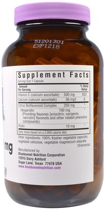 الفيتامينات، فيتامين ج مخزنة Bluebonnet Nutrition, Buffered Vitamin C, 500 mg, 180 Vcaps