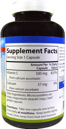 الفيتامينات، فيتامين ج مخزنة Carlson Labs, Mild-C, 500 mg, 250 Capsules