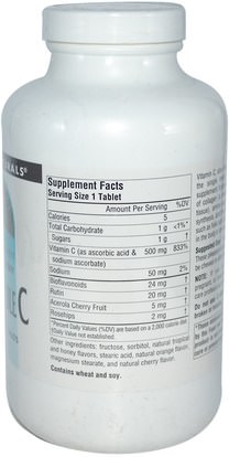 الفيتامينات، فيتامين ج مضغ Source Naturals, Chewable C, Acerola Cherry, 500 mg, 250 Tablets