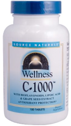 الفيتامينات، فيتامين ج، الانفلونزا الباردة والفيروسية، منتجات صيغة العافية Source Naturals, Wellness, C-1000, 100 Tablets