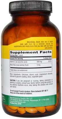 الفيتامينات، فيتامين ج Country Life, Vitamin C, 500 mg, 250 Tablets