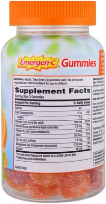 الفيتامينات، فيتامين ج Emergen-C, Guumies, Orange, Tangerine & Raspberry, 45 Gummies