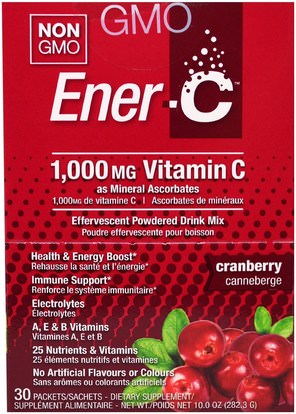 الفيتامينات، فيتامين ج Ener-C, Vitamin C, Effervescent Powdered Drink Mix, Cranberry, 30 Packets, 10.0 oz (282.3 g)