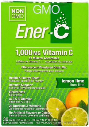 الفيتامينات، فيتامين ج Ener-C, Vitamin C, Effervescent Powdered Drink Mix, Lemon Lime, 30 Packets, 10.1 oz. (285.6 g)