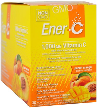 الفيتامينات، فيتامين ج Ener-C, Vitamin C, Effervescent Powdered Drink Mix, Peach Mango, 30 Packets, 10.2 oz (289.2 g)