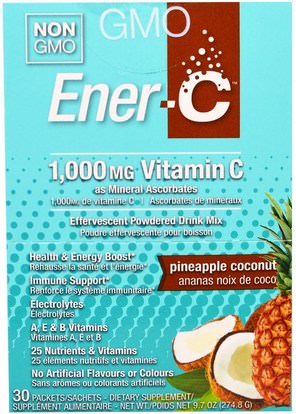 الفيتامينات، فيتامين ج Ener-C, Vitamin C, Effervescent Powdered Drink Mix, Pineapple Coconut, 30 Packets, 9.7 oz (274.8 g)