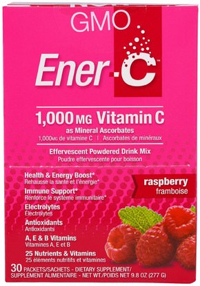 الفيتامينات، فيتامين ج Ener-C, Vitamin C, Effervescent Powdered Drink Mix, Raspberry, 30 Packets, 9.8 oz (277 g)