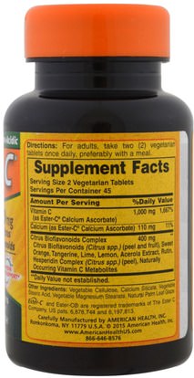 الفيتامينات، فيتامين ج، استر بيوفلافونويدس ج American Health, Ester-C, 500 mg, 90 Veggie Tabs