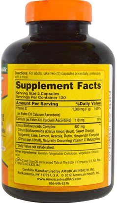 الفيتامينات، فيتامين ج، استر بيوفلافونويدس ج American Health, Ester-C, 500 mg with Citrus Bioflavonoids, 240 Capsules