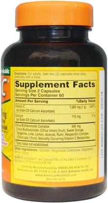 الفيتامينات، فيتامين ج، استر بيوفلافونويدس ج American Health, Ester-C with Citrus Bioflavonoids, 500 mg, 120 Capsules