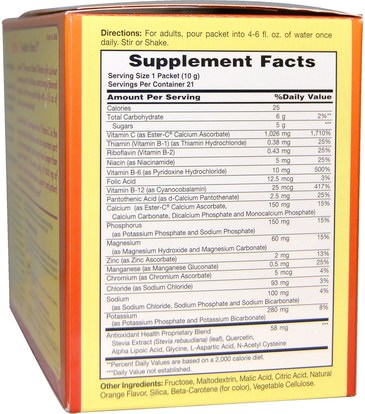 الفيتامينات، فيتامين ج، استر مسحوق ج American Health, Ester-C Effervescent, Natural Orange Flavor, 1000 mg, 21 Packets, 0.35 oz (10 g) Each