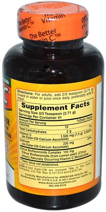 الفيتامينات، فيتامين ج، استر مسحوق ج American Health, Ester-C, Powder with Citrus Bioflavonoids, 4 oz (113.4 g)