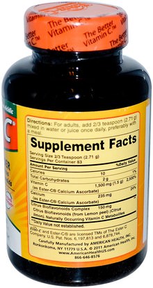 الفيتامينات، فيتامين ج، استر مسحوق ج American Health, Ester-C, Powder with Citrus Bioflavonoids, 8 oz (226.8 g)