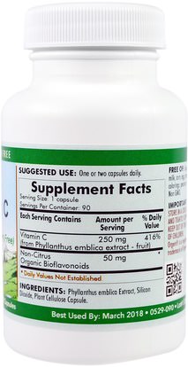 الفيتامينات، فيتامين ج Kirkman Labs, Organic Vitamin C, 250 mg, 90 Capsules