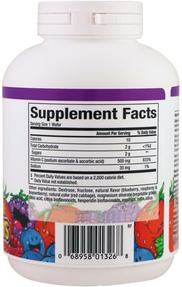 الفيتامينات، فيتامين ج Natural Factors, C 500 mg, Blueberry, Raspberry and Boysenberry, 90 Chewable Wafers