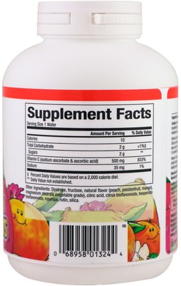 الفيتامينات، فيتامين ج Natural Factors, Vitamin C, Peach, Passionfruit & Mango, 500 mg, 90 Chewable Wafers