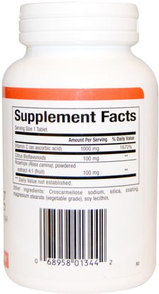 الفيتامينات، فيتامين ج Natural Factors, Vitamin C, Plus Bioflavonoids & Rosehips, 1000 mg, 90 Tablets