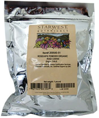 الفيتامينات، فيتامين ج، وردة الوركين مسحوق، والغذاء، والشاي العشبية Starwest Botanicals, Rosehips Powder, Organic, 1 lb (453.6 g)