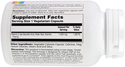 الفيتامينات، فيتامين ج Solaray, Vitamin C, Two-Stage Timed-Release, 1,000 mg, 100 Vegetarian Capsules
