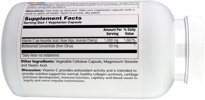 الفيتامينات، فيتامين ج Solaray, Vitamin C, With Bioflavonoid Concentrate Plus Rose Hips and Acerola, 1000 mg, 250 Vegetarian Capsules