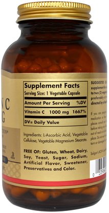 الفيتامينات، فيتامين ج Solgar, Vitamin C, 1000 mg, 100 Vegetable Capsules