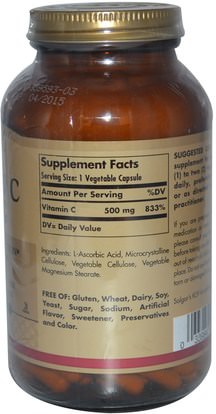 الفيتامينات، فيتامين ج Solgar, Vitamin C, 500 mg, 250 Vegetable Capsules