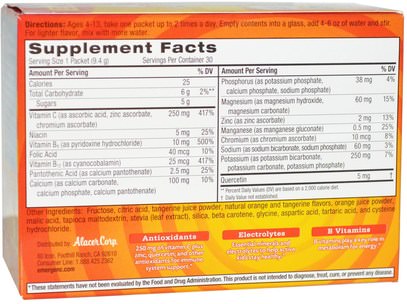 الفيتامينات، فيتامين ج، المكملات الغذائية للأطفال Emergen-C, Kidz, Orange, 30 Packets, 9.9 oz (282 g)