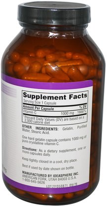 الفيتامينات، فيتامين ج Twinlab, C-1000 Caps, Crystalline Vitamin C, 1000 mg, 250 Capsules