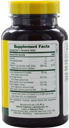 الفيتامينات، فيتامين ج، فيتامين ج أسيرولا Natures Plus, Acerola-C, Chewable, 250 mg, 90 Tablets