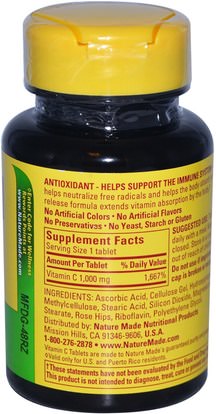 الفيتامينات، وفيتامين ج، وفيتامين ج حمض الاسكوربيك Nature Made, Vitamin C, 1000 mg, 60 Tablets