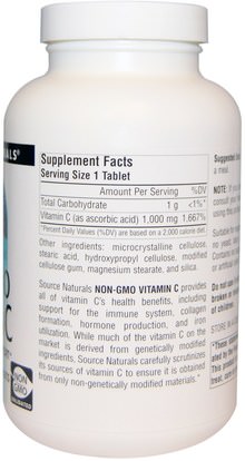 الفيتامينات، وفيتامين ج، وفيتامين ج حمض الاسكوربيك Source Naturals, Non-GMO Vitamin C, 1,000 mg, 240 Tablets