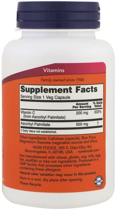 الفيتامينات، فيتامين ج، فيتامين ج أسكوربيل بالميتات (ج استر) Now Foods, Ascorbyl Palmitate, 500 mg, 100 Veg Capsules