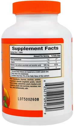 الفيتامينات، فيتامين ج، فيتامين ج مضغ، الصحة، دعم المناعة Sunkist, Vitamin C, Chewable Mixed Fruit, 500 mg, 90 Tablets