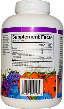 الفيتامينات، فيتامين ج، فيتامين ج مضغ Natural Factors, C 500 mg, Blueberry, Raspberry and Boysenberry, 180 Chewable Wafers